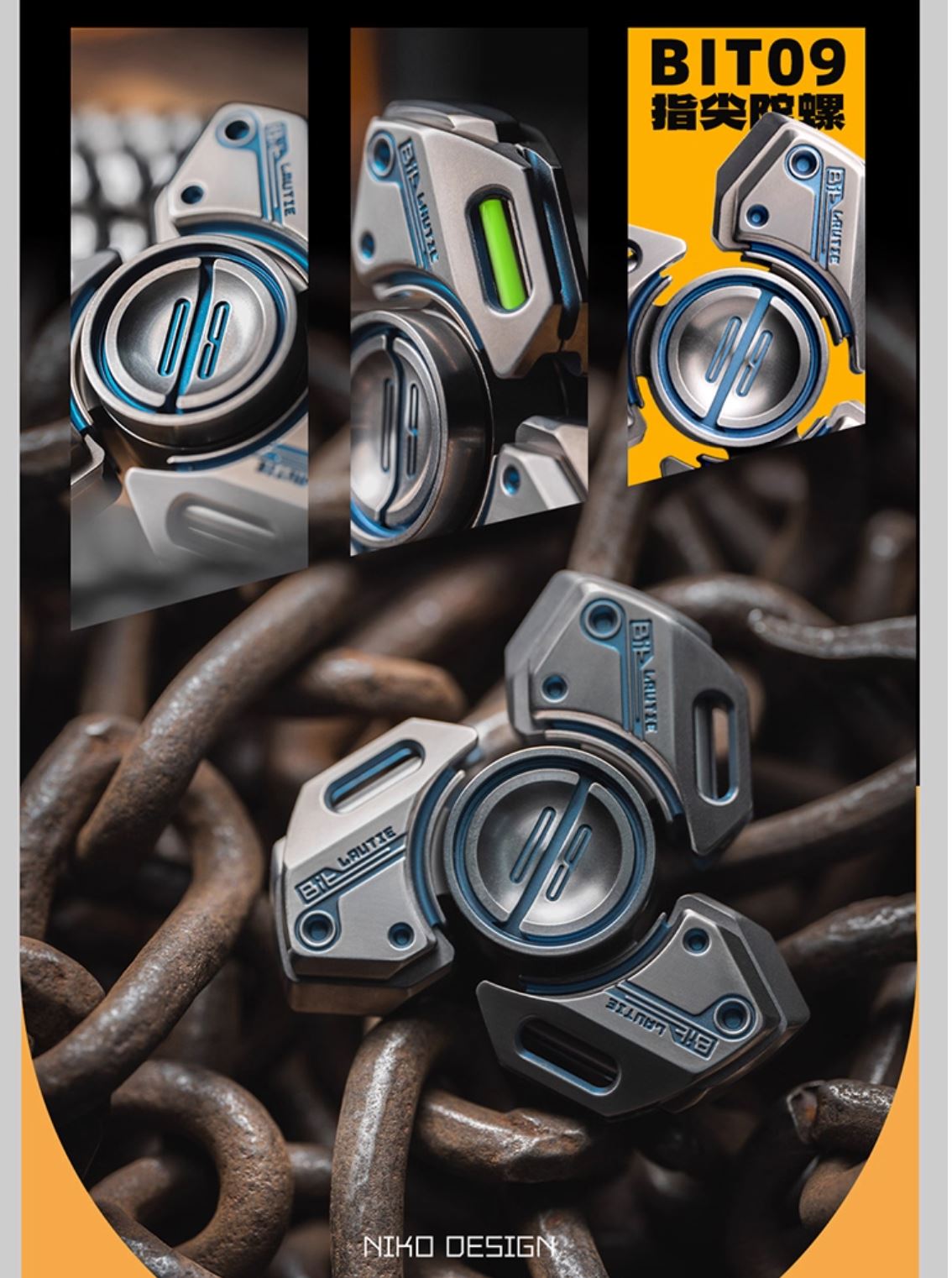 Lautie Bit 09 Titanium Blue Hand Gyro Fidget Spinner for Collection & Gift