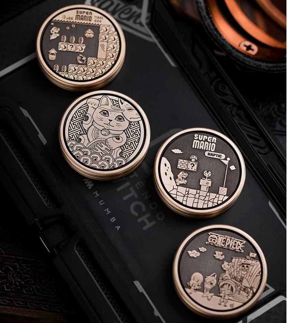 Mini ACEDC Stainless Steel Cartoon Theme Coin Shape Push Slider | Metal Theme Coin Push Slider | Mini EDC Cartoon Coin Slider for Collection