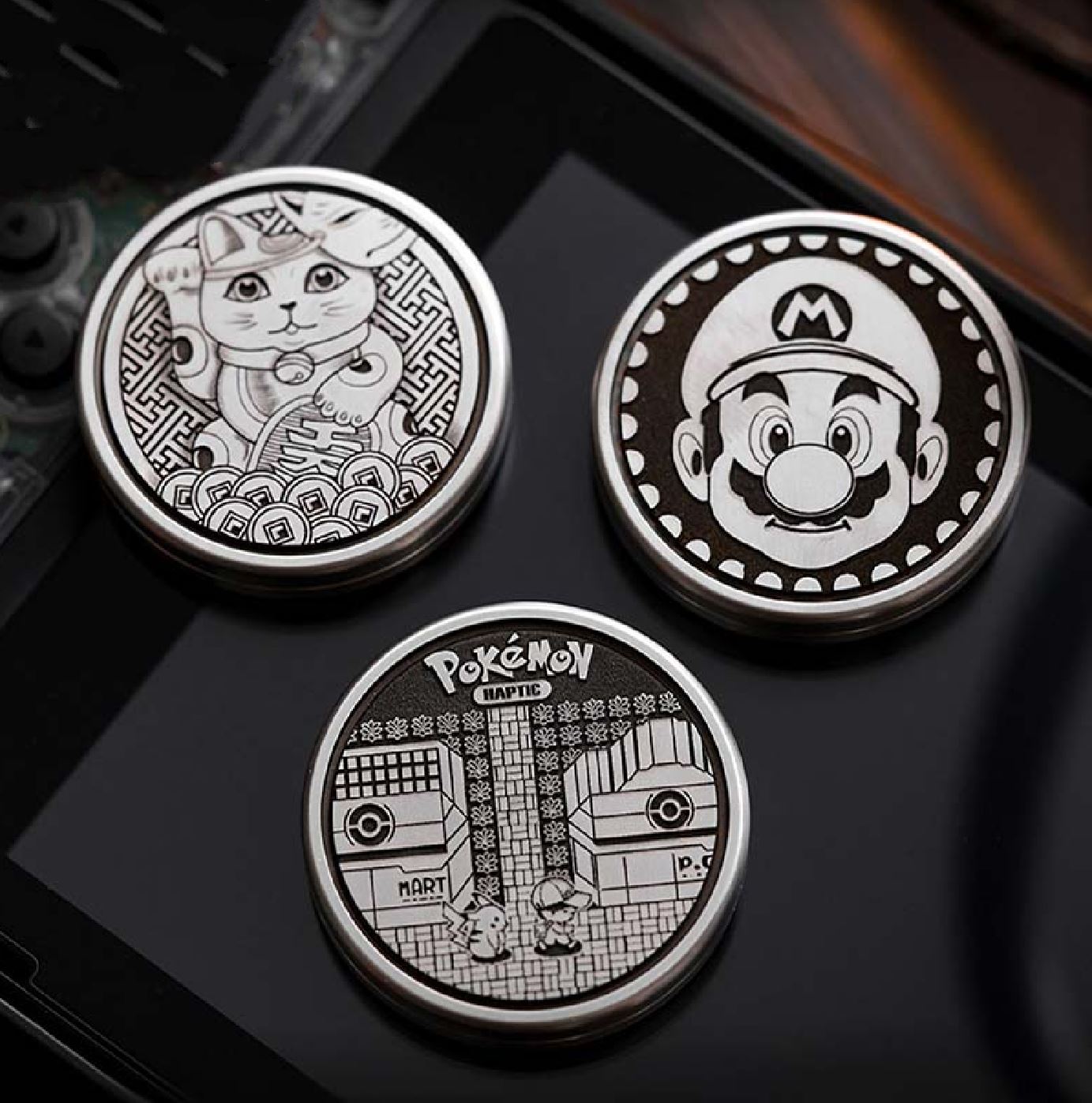 Mini ACEDC Stainless Steel Cartoon Theme Coin Shape Push Slider | Metal Theme Coin Push Slider | Mini EDC Cartoon Coin Slider for Collection