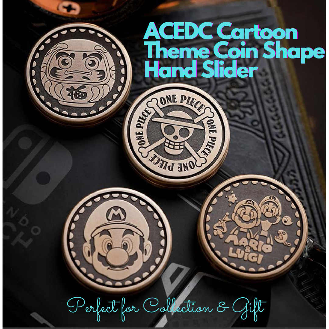 Mini ACEDC Stainless Steel Cartoon Theme Coin Shape Push Slider | Metal Theme Coin Push Slider | Mini EDC Cartoon Coin Slider for Collection