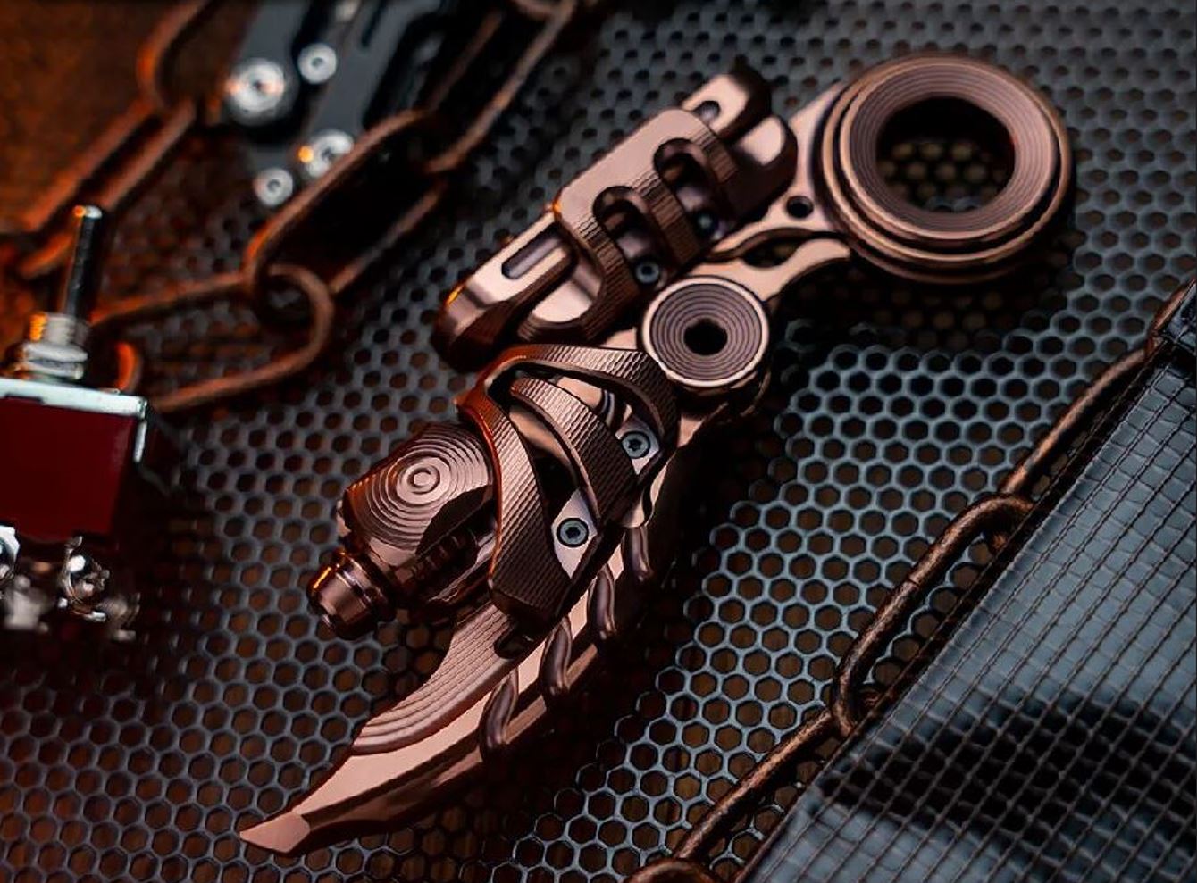 New WANWU Stainless Steel - Bronze (EDC Show Edition) PARASKELETON EXOSKELETON Mechanical Magnetic Hand Haptic Push Slider for Collection & Gift