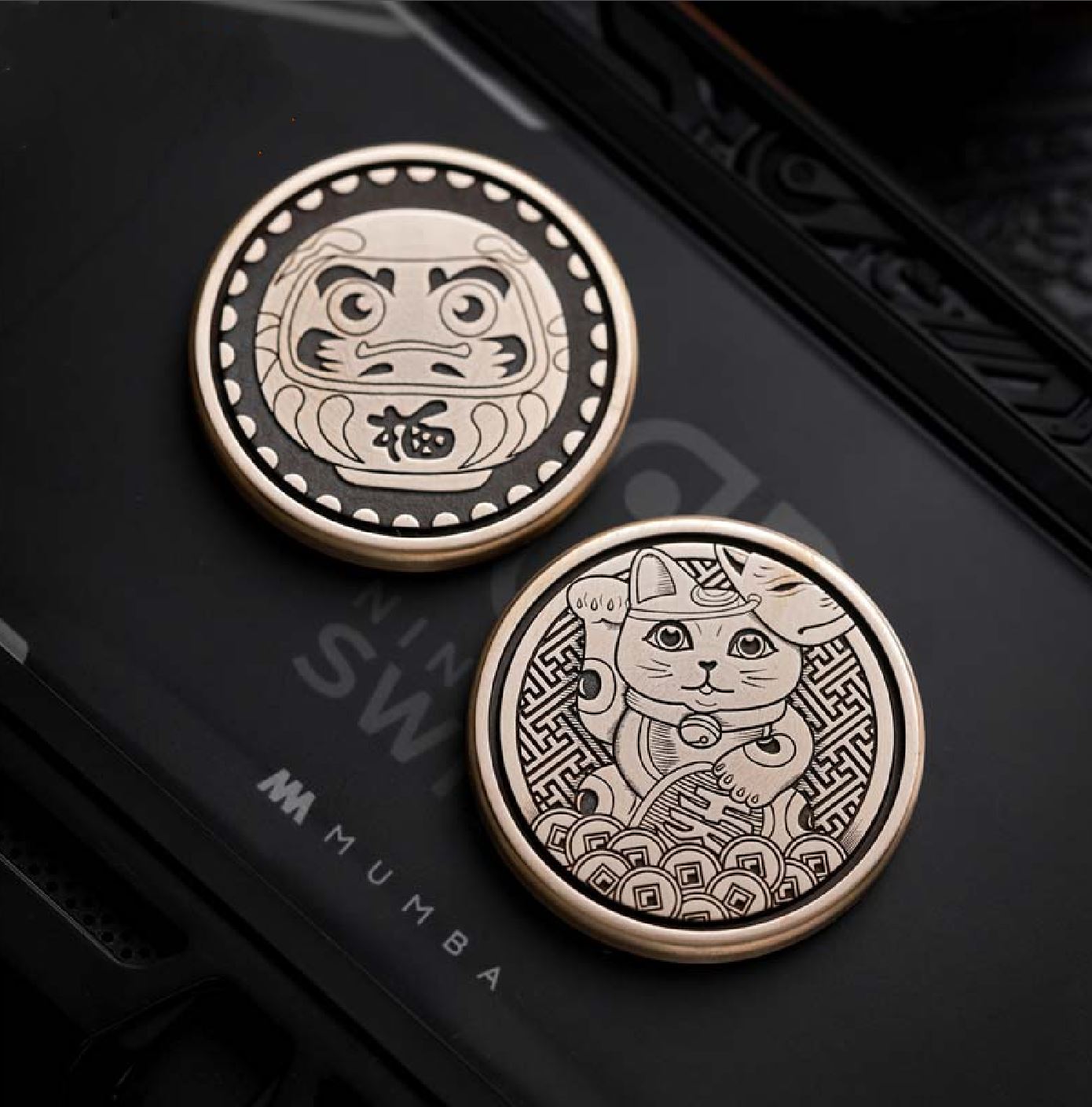 Mini ACEDC Stainless Steel Cartoon Theme Coin Shape Push Slider | Metal Theme Coin Push Slider | Mini EDC Cartoon Coin Slider for Collection