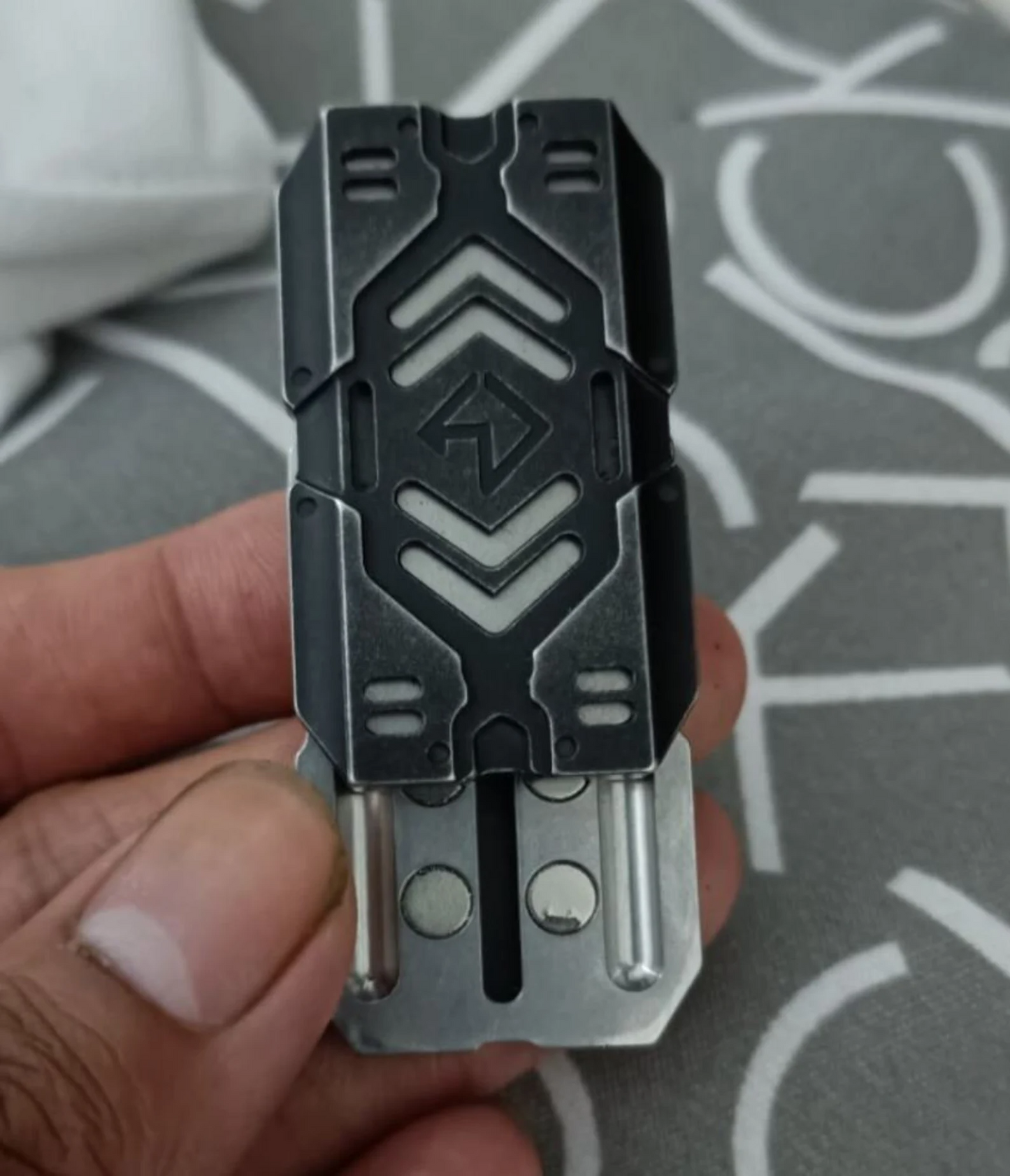 Metal Shield Brand Hand Push Slider Spinner | Stainless Steel Push Click Sound Slider | Metal Push Haptic Feel Click Sound Slider for Gift