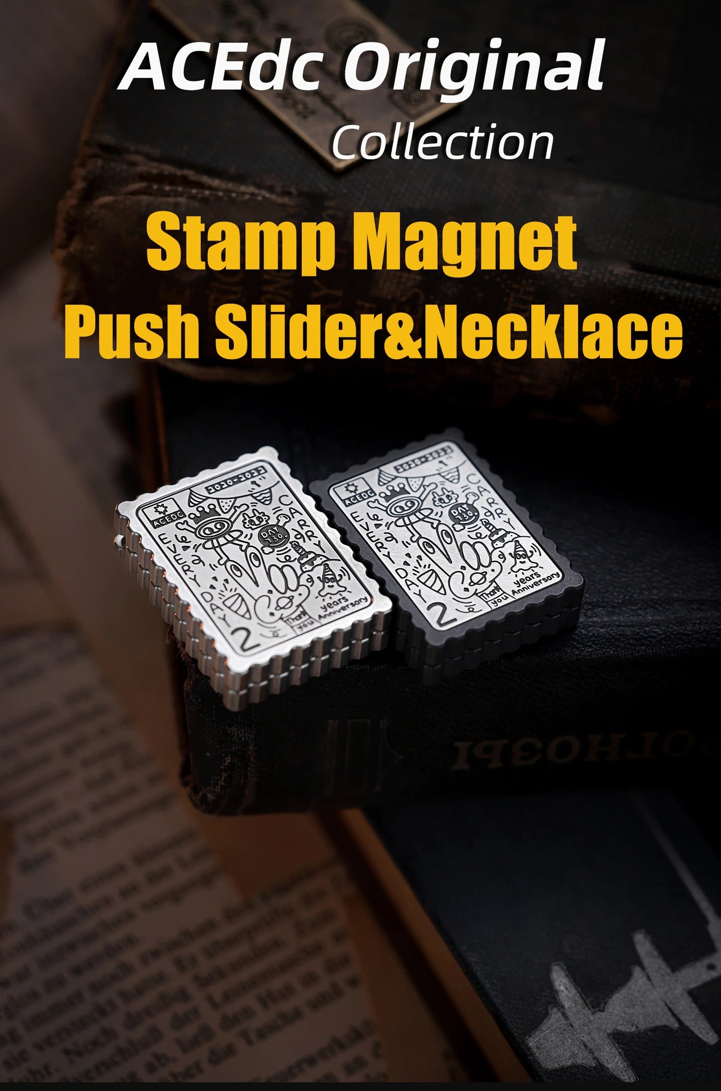 ACEDC Stamp Stainless Steel Haptic Hand Slider Necklace | ACEDC Edc Hand Push Slider | ACEDC Metal Stamp Hand Slider for Collection